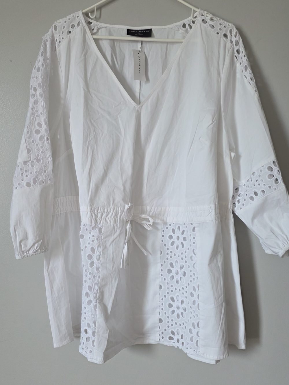 NWT Womens White V-Neck Tunic Top Lane Bryant Size 24 Summer Comfort